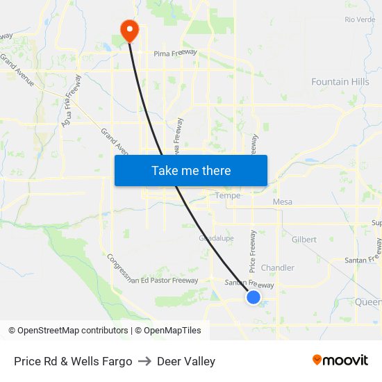 Price Rd & Wells Fargo to Deer Valley map