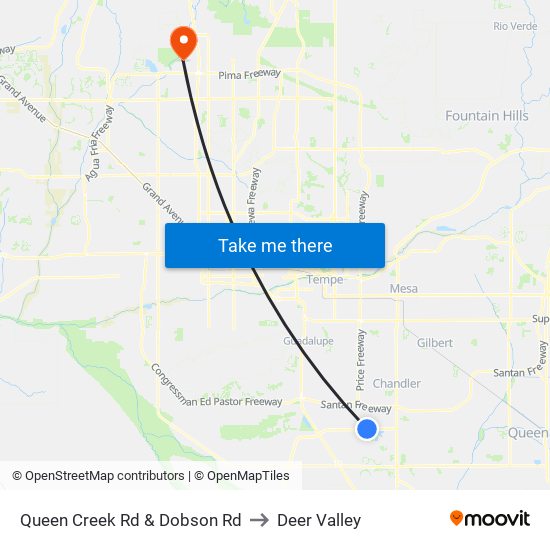 Queen Creek Rd & Dobson Rd to Deer Valley map