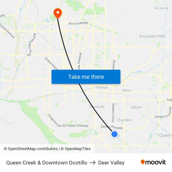 Queen Creek & Downtown Ocotillo to Deer Valley map