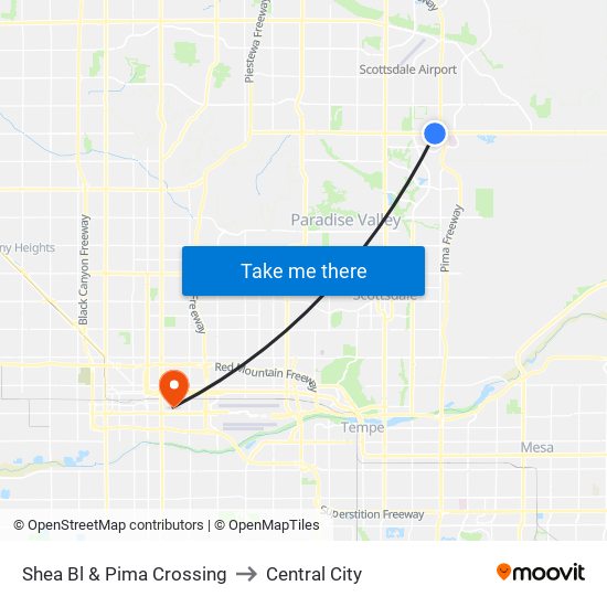 Shea Bl & Pima Crossing to Central City map
