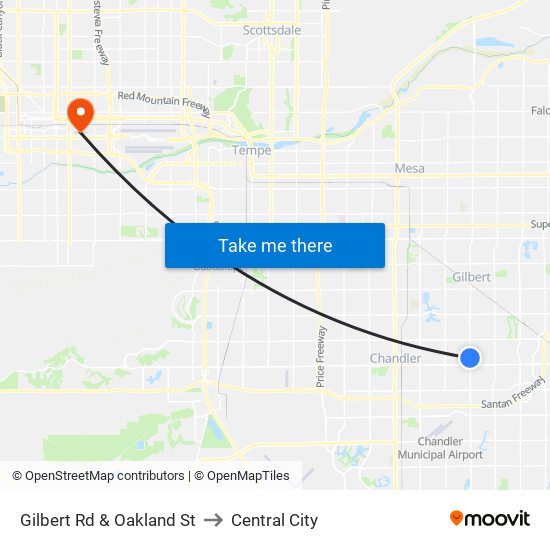 Gilbert Rd & Oakland St to Central City map