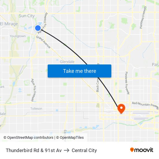 Thunderbird Rd & 91st Av to Central City map