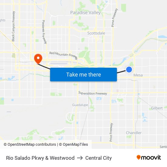 Rio Salado Pkwy & Westwood to Central City map