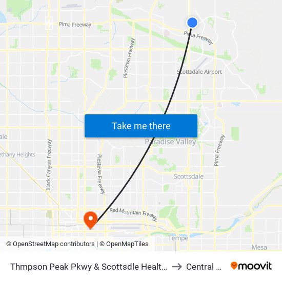 Thmpson Peak Pkwy & Scottsdle Healthcare to Central City map