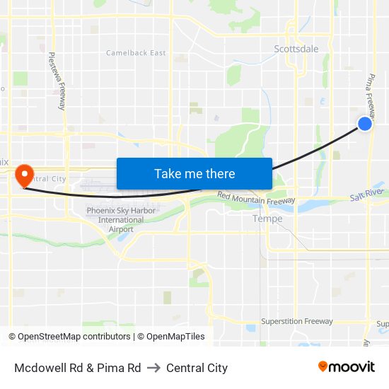 Mcdowell Rd & Pima Rd to Central City map