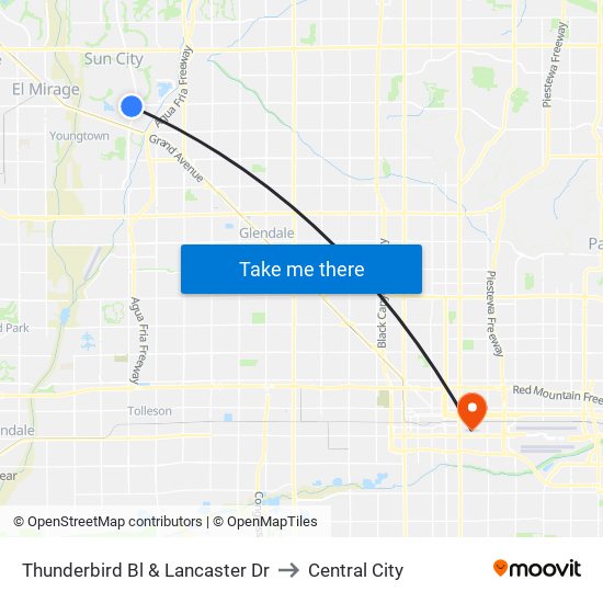 Thunderbird Bl & Lancaster Dr to Central City map