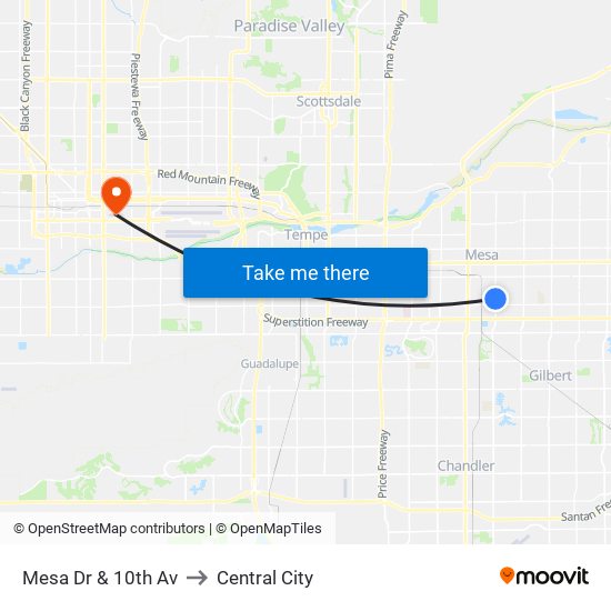 Mesa Dr & 10th Av to Central City map