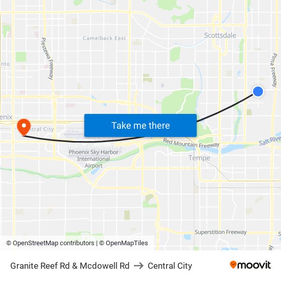 Granite Reef Rd & Mcdowell Rd to Central City map