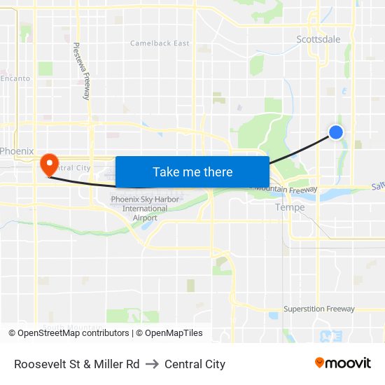 Roosevelt St & Miller Rd to Central City map