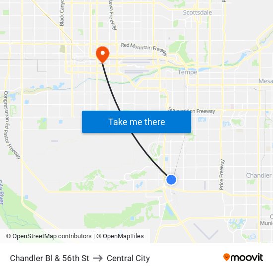 Chandler Bl & 56th St to Central City map