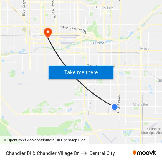 Chandler Bl & Chandler Village Dr to Central City map