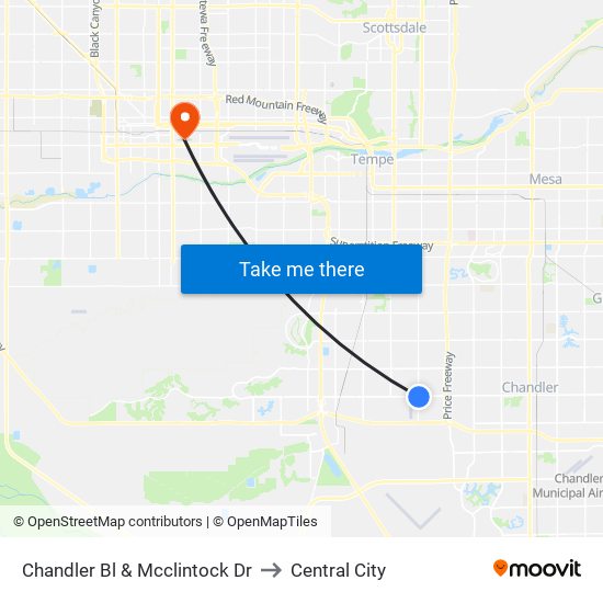 Chandler Bl & Mcclintock Dr to Central City map