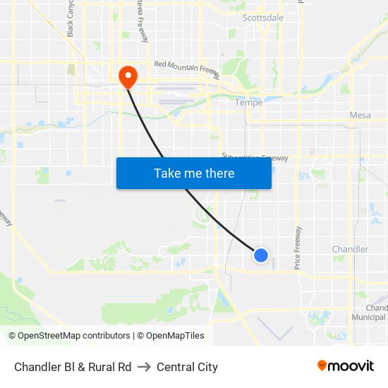 Chandler Bl & Rural Rd to Central City map