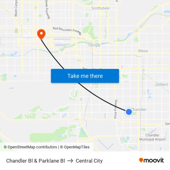 Chandler Bl & Parklane Bl to Central City map