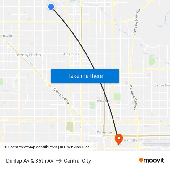 Dunlap Av & 35th Av to Central City map