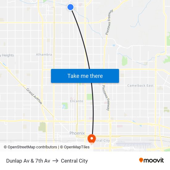 Dunlap Av & 7th Av to Central City map