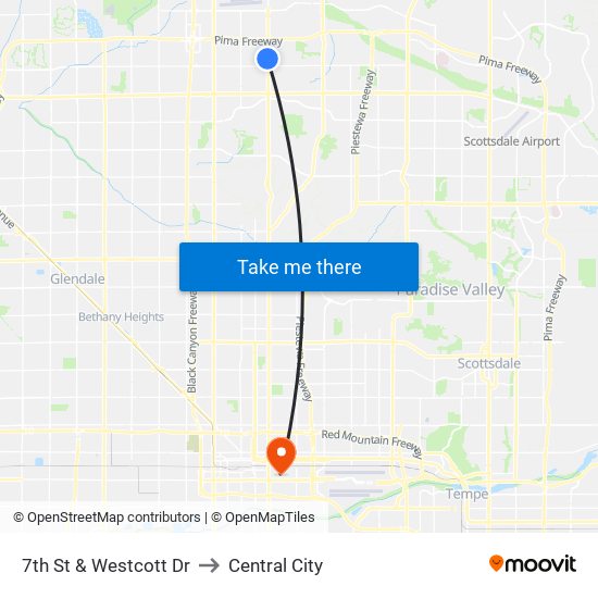 7th St & Westcott Dr to Central City map