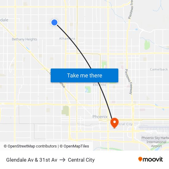 Glendale Av & 31st Av to Central City map