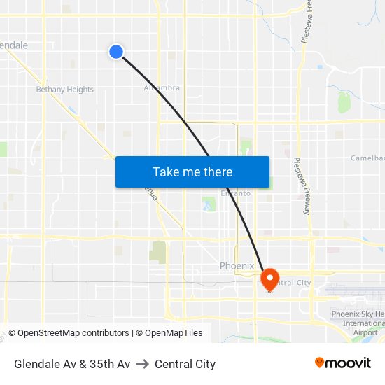 Glendale Av & 35th Av to Central City map