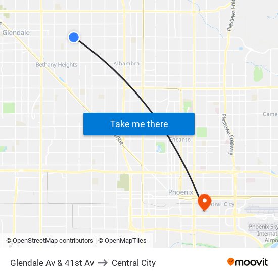 Glendale Av & 41st Av to Central City map