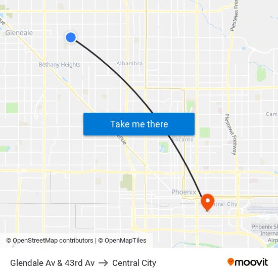 Glendale Av & 43rd Av to Central City map