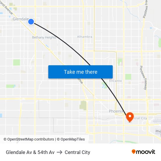 Glendale Av & 54th Av to Central City map