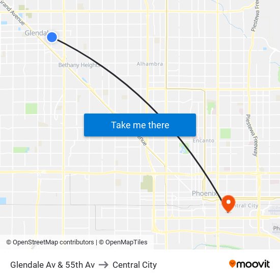 Glendale Av & 55th Av to Central City map