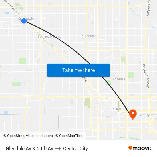 Glendale Av & 60th Av to Central City map