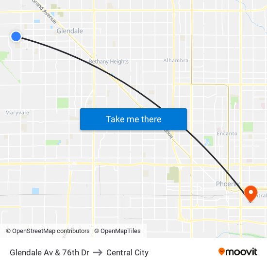 Glendale Av & 76th Dr to Central City map
