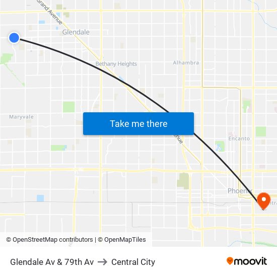 Glendale Av & 79th Av to Central City map