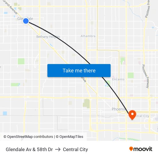 Glendale Av & 58th Dr to Central City map