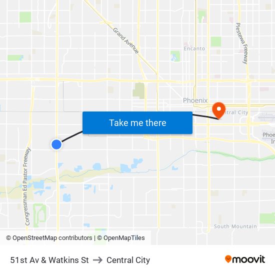 51st Av & Watkins St to Central City map