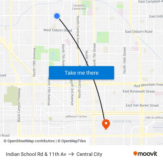 Indian School Rd & 11th Av to Central City map