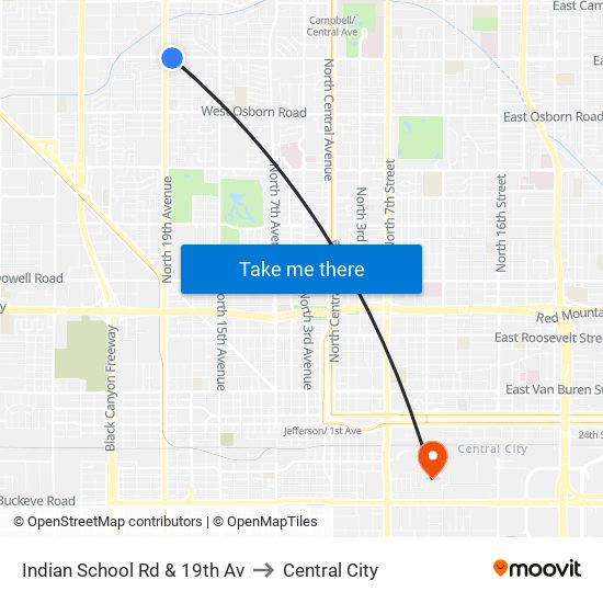 Indian School Rd & 19th Av to Central City map