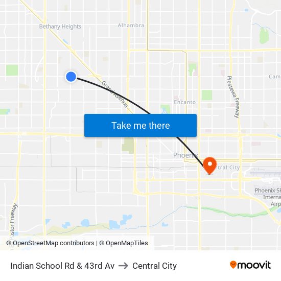 Indian School Rd & 43rd Av to Central City map