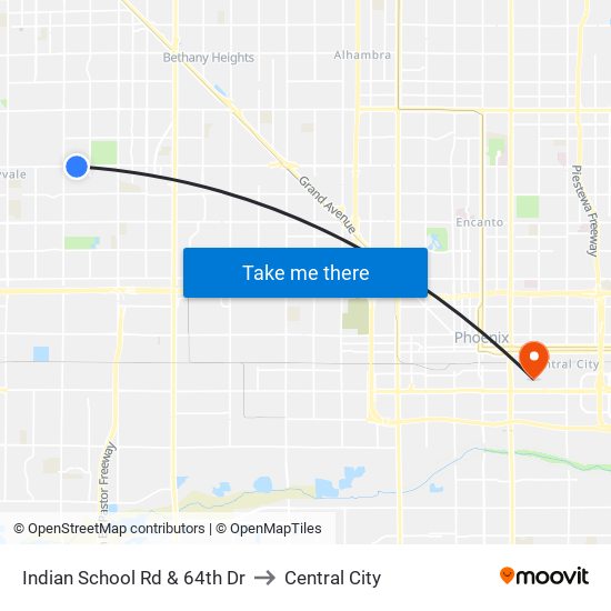 Indian School Rd & 64th Dr to Central City map