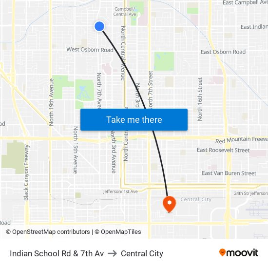 Indian School Rd & 7th Av to Central City map