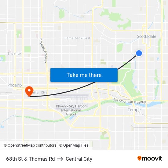 68th St & Thomas Rd to Central City map