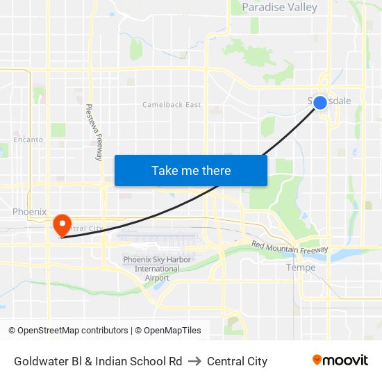 Goldwater Bl & Indian School Rd to Central City map