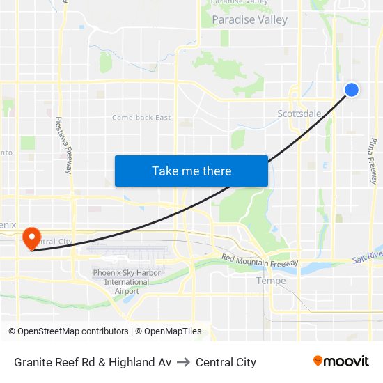 Granite Reef Rd & Highland Av to Central City map