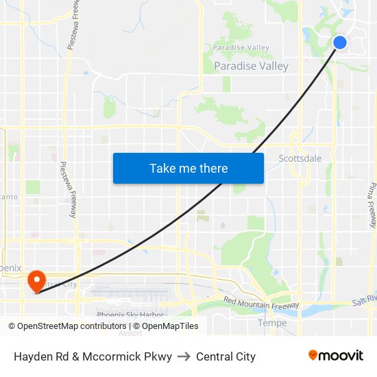 Hayden Rd & Mccormick Pkwy to Central City map