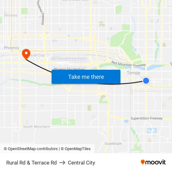 Rural Rd & Terrace Rd to Central City map