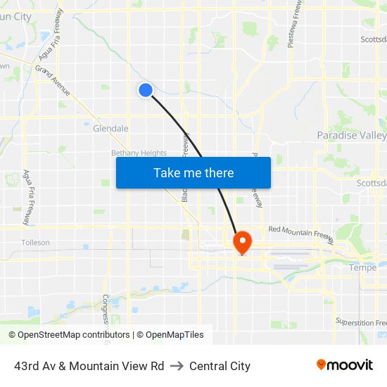 43rd Av & Mountain View Rd to Central City map