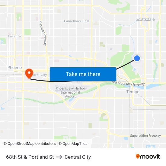 68th St & Portland St to Central City map