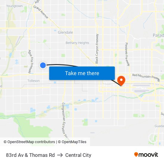 83rd Av & Thomas Rd to Central City map