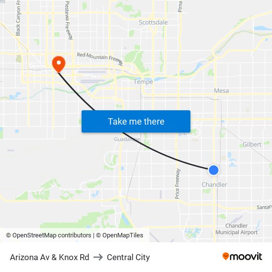 Arizona Av & Knox Rd to Central City map