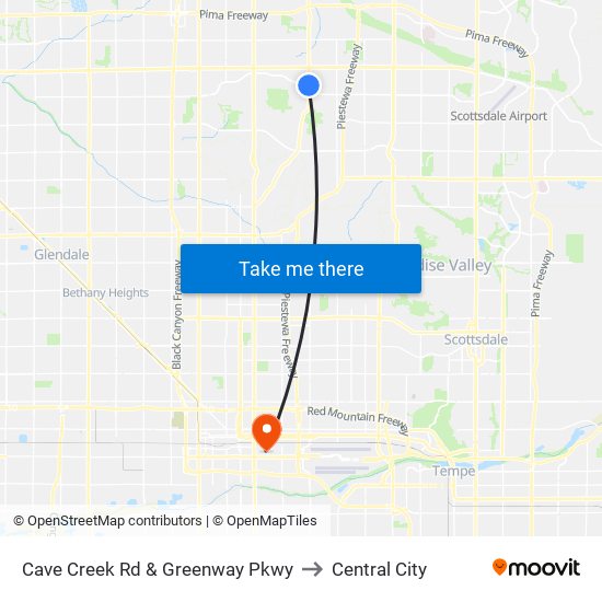 Cave Creek Rd & Greenway Pkwy to Central City map