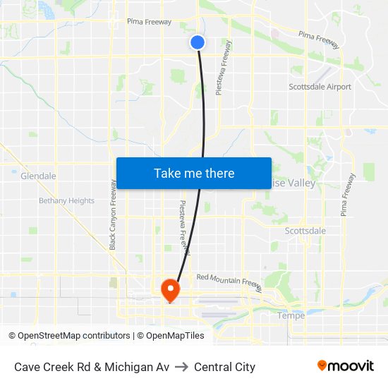 Cave Creek Rd & Michigan Av to Central City map