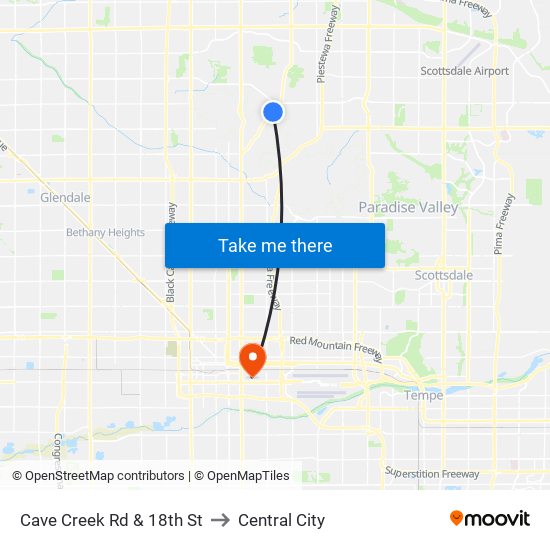 Cave Creek Rd & 18th St to Central City map