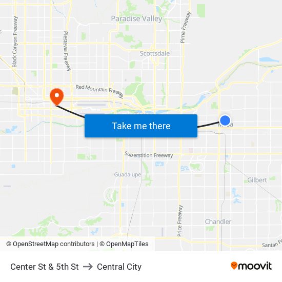 Center St & 5th St to Central City map